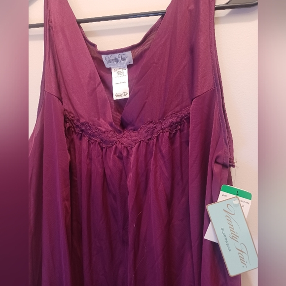 NEW Vintage Vanity Fair fuchsia long lounge night gown sz L - Picture 2 of 3